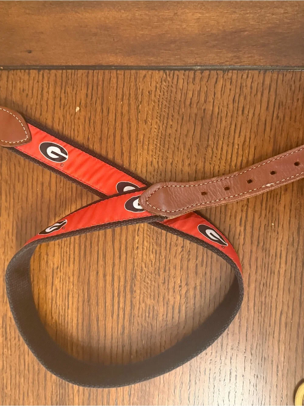 UGA Red Logo Leather-Trim Belt